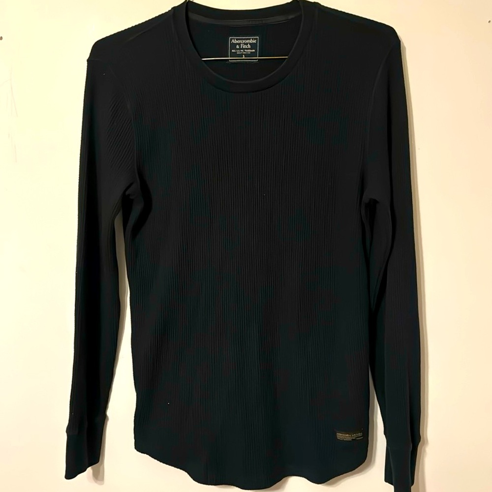 ✅ ABERCROMBIE & FITCH Long Sleeve Crewneck Thermal Waffle Weave Knit Shirt Black